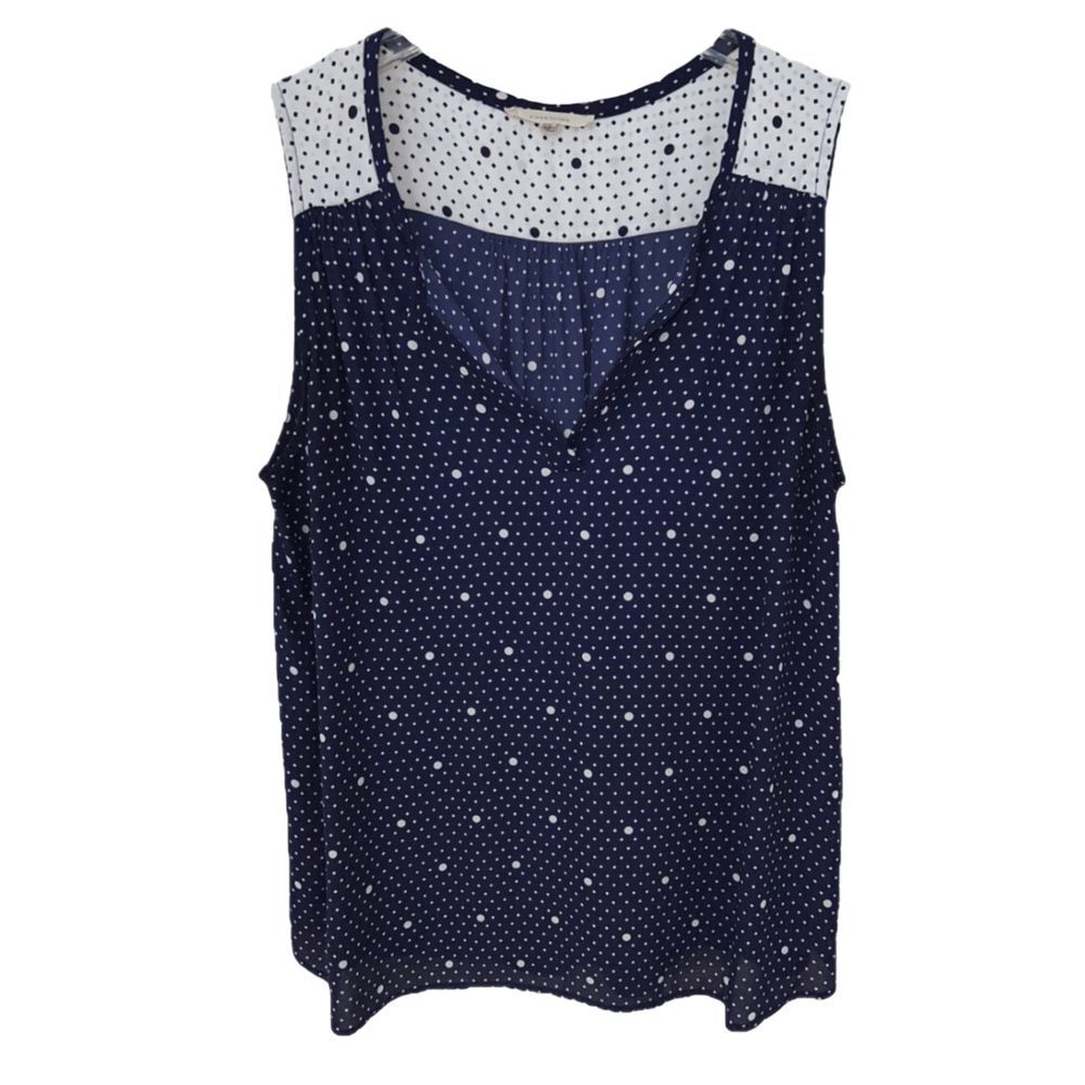 41 Hawthorn Sleeveless Tank Top 2X Blue White Polka Dot